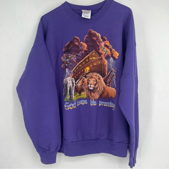 Vintage 90s Noahs Ark Animals God Keeps Promises Graphic Crewneck Sweatshirt XL - Picture 2 of 5
